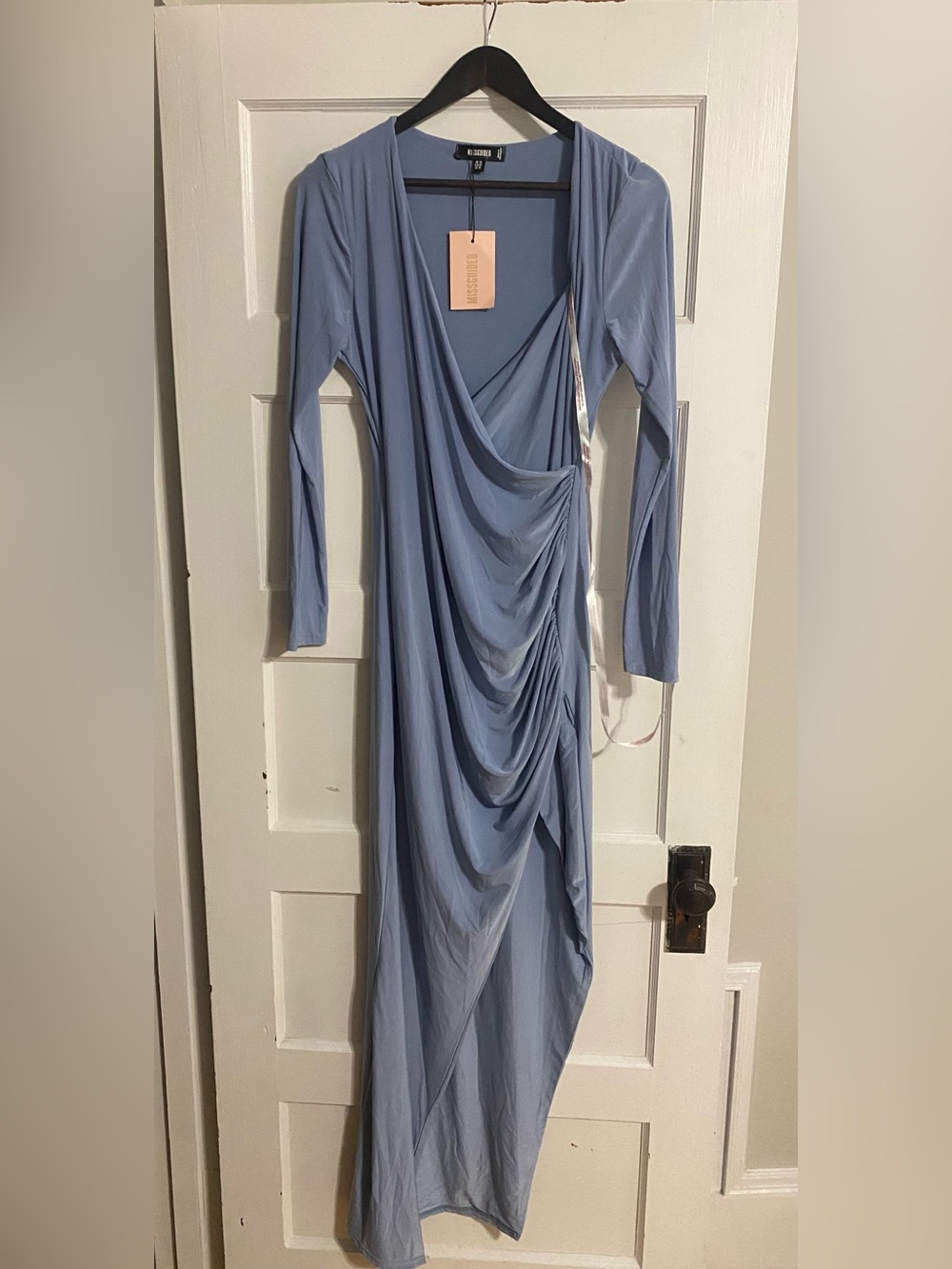 Missguided Dusty Blue Long Sleeve Draped Maxi Dress